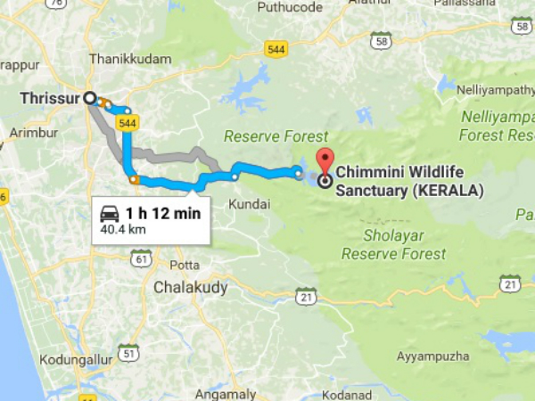 ചിമ്മിണി വന്യജീവി സംരക്ഷണ കേന്ദ്രം-എത്തിച്ചേരാന്