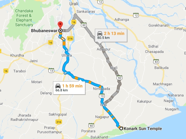 കൊണാര്ക്കില് നിന്നും ഭുവനേശ്വറിലേക്ക്