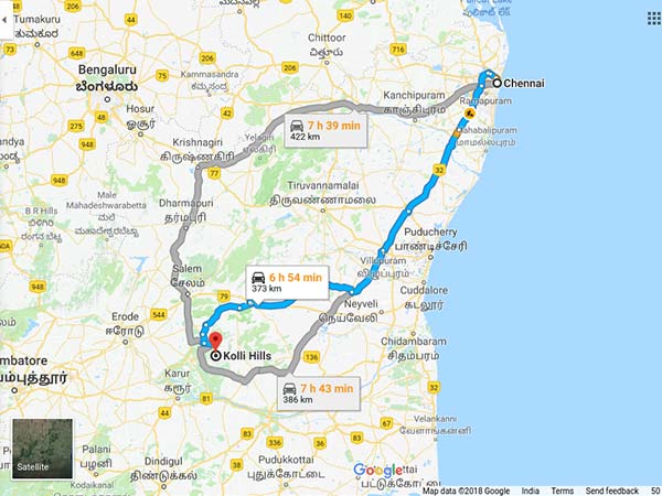 ചെന്നൈയിൽ നിന്ന് കൊല്ലി മലയിലേയ്ക്ക് എങ്ങനെ എത്തിച്ചേരാം