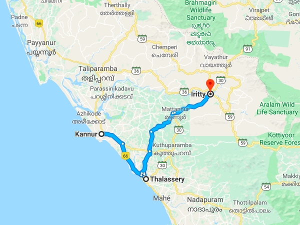 കണ്ണൂരില് നിന്നും തലശ്ശേരി വഴി ഇരിട്ടി