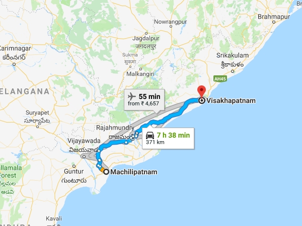 വിശാഖപട്ടണത്ത് നിന്നും മച്ചിൽപട്ടണത്തേക്ക് എങ്ങനെ എത്തിച്ചേരാം?