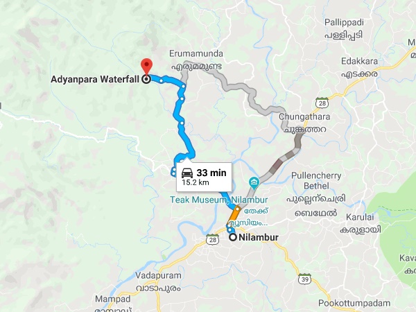 ആഢ്യൻപാറയിൽ എത്തിച്ചേരാൻ